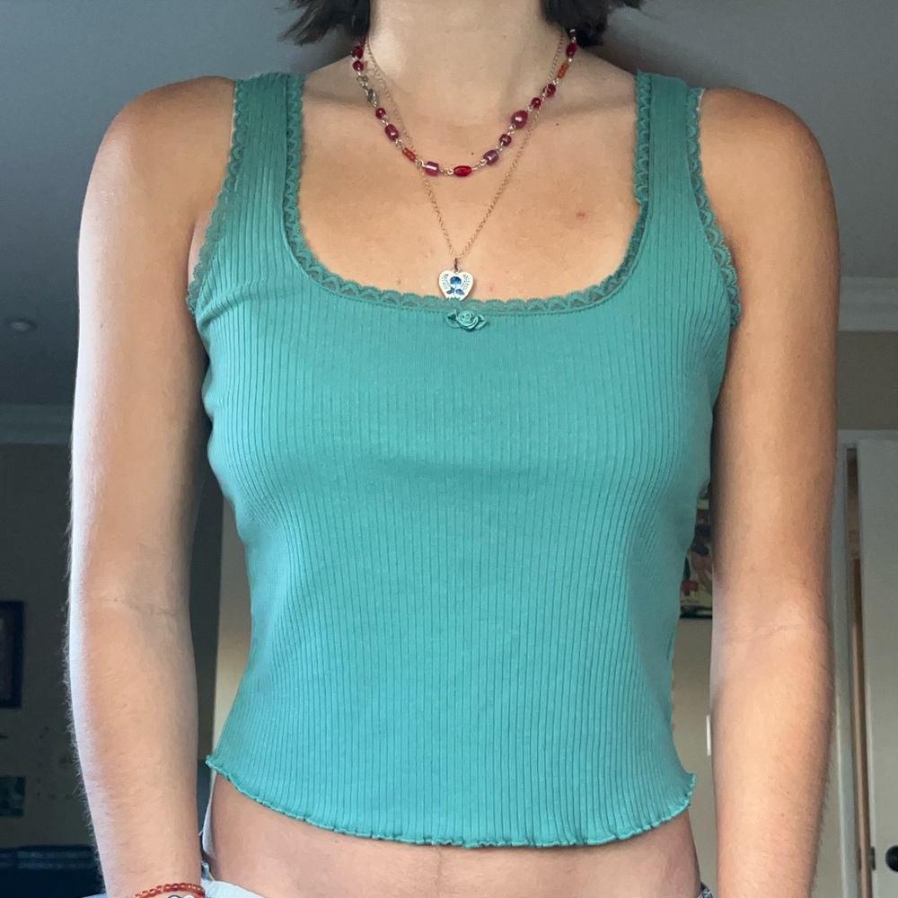 Old Navy Green Ribbed Crop Tank Top